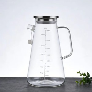 Carafe à café en verre borosilicate moderne et écologique de 2000 ml avec couvercle en acier et échelle graduée, protection intégrée – Vente chaude, faible MOQ, en stock - Product Image 1