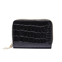 Couleur unie 9 fente pour carte porte-cartes d'identité en cuir Pu portefeuilles courts fermeture éclair porte-clés porte-monnaie motif Crocodile pochette de gaufrage