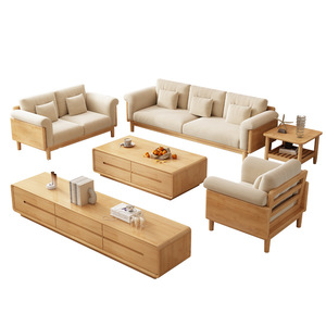 Nordic Style Solid Wood Fabric <b>Sofa</b> Set With Storage L-Shaped Living Room Furniture Natural Wood Color For <b>Small</b> Apartment - Product Image 4