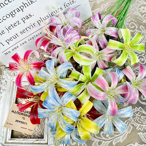 Ramo de Flores de Lirio Artificial, Decoraciones de Boda Hechas a Mano con Seda, Arreglo para Piso - Product Image 1