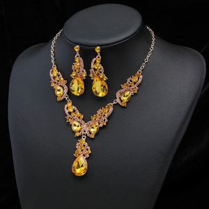 Parure Collier et Boucles d'Oreilles Diamant pour Femme, Style Rétro, en Alliage Électroplaqué, Bijoux à Sertissage Clos en Diamant de Laboratoire, Accessoires pour Robe de Soirée - Product Image 2