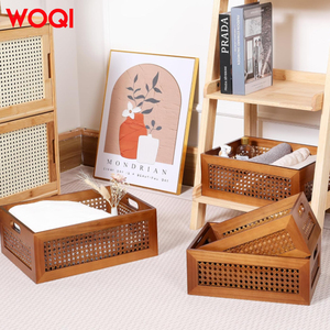 <span class=keywords><strong>Panier</strong></span> de rangement en rotin et <span class=keywords><strong>bois</strong></span> WOQI, d'inspiration vintage, multi-usages, avec poignées, pour la cuisine, le pique-nique, la salle de bain et la décoration intérieure - Product Image 4