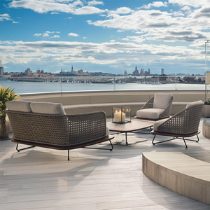 Juego de sofás de cuerda para jardín, estante de acero inoxidable, muebles de exterior, 3 plazas, sofá de aluminio blanco para exteriores, Salón gris, envío gratis - Product Image 6