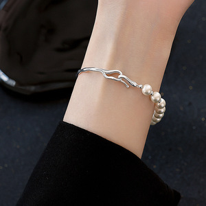 สร้อยข้อมือไข่มุกเกรด AAA ตะขอกลมปิดทุกวันเครื่องประดับโทนสีเงิน - Product Image 2