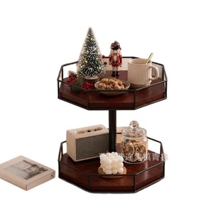 Double Layer <b>Rotating</b> Wooden <b>Spice</b> <b>Rack</b> With Metal Frame For Kitchen Storage - Product Image 5