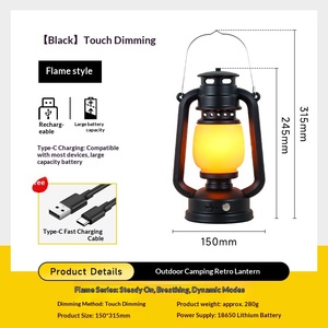 Lanterne de <span class=keywords><strong>camping</strong></span> exclusive transfrontalière, effet flamme, style lanterne de <span class=keywords><strong>cheval</strong></span> rétro, portable pour l'extérieur, certifiée CE, avec variateur 5V - Product Image 6