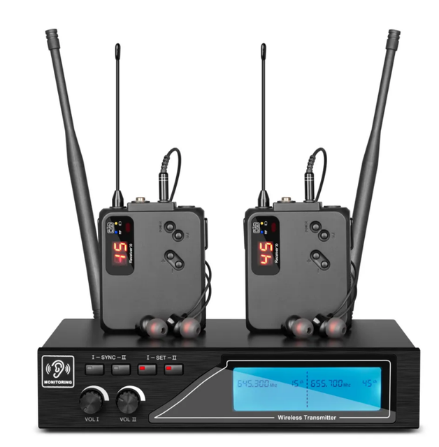 Professional Dual Channel 4 Receiver Wireless In-Ear Monitor with Dynamic Microphone and XLR Connector for Musicians