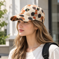 Casquette de baseball pour femme à 6 panneaux, motif floral circulaire intégral, imprimé à pois aquarelle, pour le printemps, l'été, le quotidien, les activités de plein air et les voyages
