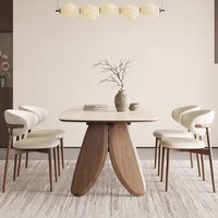 Ensemble de table à manger moderne du milieu du siècle, table à manger en pierre avec pieds en bois, meubles de maison, table de salle à manger