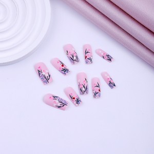 24 <span class=keywords><strong>faux</strong></span> <span class=keywords><strong>ongles</strong></span> carrés mats roses à presser, motifs floraux, abeilles et coccinelles, réutilisables, en vrac pour femmes, manucure quotidienne - Product Image 4