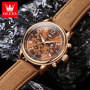 Para OLEVS 2912 Reloj de cuarzo deportivo de lujo para hombres Cronógrafo multifuncional resistente al agua Correa de cuero genuino luminosa Ronda Poi - Product Image 5