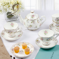 QIAN HU classique rétro européen porcelaine théière tasse ensemble Logo personnalisable 5 pièces café et thé verres européen os chine