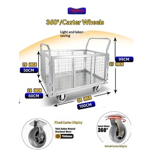 Folding Steel Plate <strong>Cart</strong> with Rubber Wheels Hand Push Trailer <strong>Flat</strong> <strong>Cart</strong> for Fence Carrying - Product Image 4