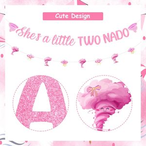 Decorazioni per Festa di <span class=keywords><strong>Compleanno</strong></span> 'Two Nado' per Bambine, Striscione 'Shes a Little Two Nado', Insegna Tornado Rosa, Accessori per Festa di <span class=keywords><strong>Compleanno</strong></span> di 2 Anni - Product Image 5