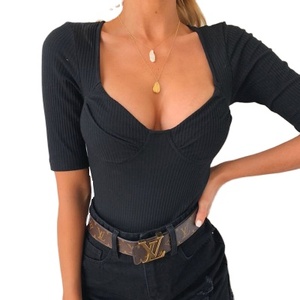 Más costilla corta sexy ajustado de manga traje de entrenamiento de cuello bajo <span class=keywords><strong>mono</strong></span> - Product Image 1
