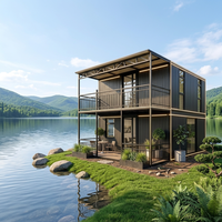 Maison conteneur duplex à deux étages, maison modulaire, métal ondulé noir, éclairage LED, villa préfabriquée de luxe, vente en gros OEM