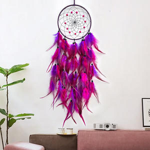 Nouveau Design bleu noir capteur de rêves avec arc-en-ciel perles colorées lumière enfants filles chambre décor à la maison grand capteur de rêves en plumes - Product Image 2