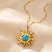 Ensemble Collier et Boucles d'Oreilles Pendentif Soleil en Acier Inoxydable Plaqué Or 316L avec Pierre Turquoise, Hypoallergénique et Sans Nickel, Vente en Gros