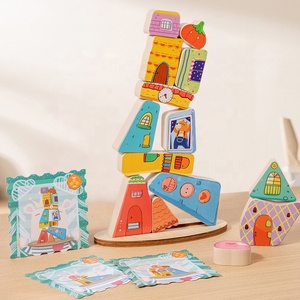 Balance en bois blocs empilables <span class=keywords><strong>jeu</strong></span> enfants <span class=keywords><strong>maison</strong></span> colorée puzzle blocs de construction Montessori jouet éducatif avec carte double face - Product Image 2