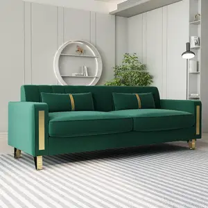 Sofa beludru Modern, bagian Sofa lovesat besar 86 inci dengan kaki emas