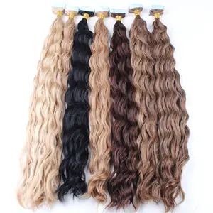 Wholesale Full Cuticle Aligned Virgin 100 Human Hair Extension Curl Tape in Remy European Invisible Tape Hair Extensions