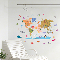 Novedad: Adhesivos de Pared de PVC Impermeables y Removibles con Impresión UV Ecológica para Habitaciones Infantiles, Mapa del Mundo Educativo, Dibujos Animados de Animales