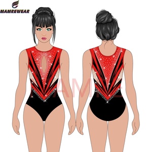 Luccicante strass ginnastica artistica body-lussuoso Pattern Design Costume da gara di ginnastica ritmica da ragazza OEM - Product Image 4