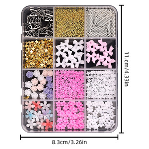 Set de 12 Rejillas de Decoración de Uñas 3D <span class=keywords><strong>con</strong></span> <span class=keywords><strong>Flores</strong></span> de Cinco Pétalos Coloridas, Piedras de Imitación Planas <span class=keywords><strong>con</strong></span> Cuentas de Acero y Resina, Estilo Francés DIY - Product Image 5