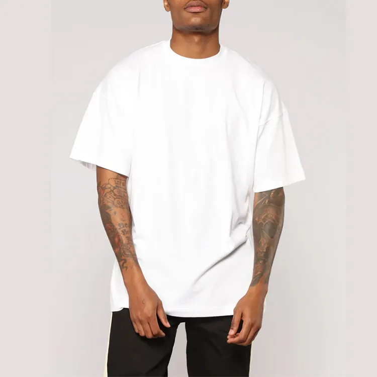 Plain dyed wholesale pro club men's t-shirts blank custom t shirt heavy weight white cotton tshirt for men