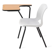 Chaise de formation avec tablette d'écriture, chaise d'étude à accoudoirs en bois avec structure en acier, siège confortable à hauteur fixe