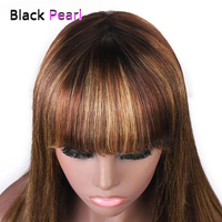 Perruque brésilienne droite de cheveux humains pleine Machine-Made Glueless Cap Fringe Natural Shine Tangle-Free Long Highlight Transparent