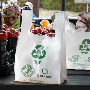Custom Logo Biodegradable Reusable Kitchen Plastic Tote Recycled Vest Handle Bag