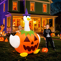 Oie citrouille gonflable d'Halloween de 1,80 m avec chapeau de sorcière, tête d'oie citrouille lumineuse à LED pour décoration extérieure de jardin et pelouse