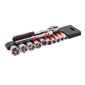 1/2 Inch Drive 12pcs Mechanical CRV Material Socket Sets Rachet Wrench and Extension Bar Combination with Plastic Hanger 1/2" DR