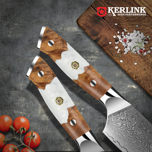 Juego de Cuchillos de Chef de Cocina Profesional White Horse con Hoja de Acero de Damasco y Estampado de Gota de Lluvia Cuchillo <span class=keywords><strong>para</strong></span> Carne Mango de Madera Pakka - Product Image 5