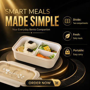 Lonchera Bento de PP de Doble Capa Personalizada, Linda y Transparente, Recipiente Rectangular para Alimentos Apto para Microondas, 2 Compartimentos, Tenedor y Cuchara - Product Image 6
