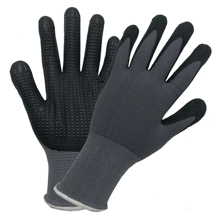 premium custom logo grip top 15/18 gauge nylon polyester seamless latex rubber coated safety garden work gloves