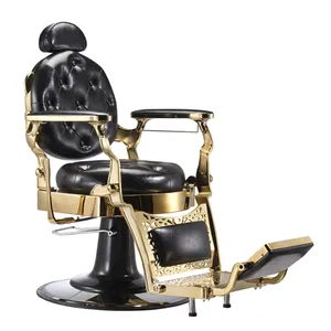 High Quality Retro Luxury Vintage Professional Black And Gold Salon Hair Cutting Barber Chair For Men