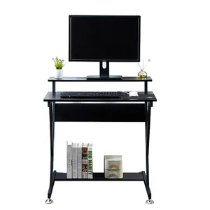 도매 현대 홈 오피스 가구 블랙 나무 코너 연구 컴퓨터 책상 테이블 접이식 컴퓨터 책상 테이블 휠