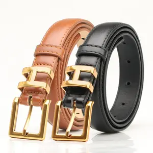 New Retro Alloy Golden Letter H Buckle Pu Leather Ladies Belt Ins Fashion Simple Versatile Women's Jeans Waist Belt