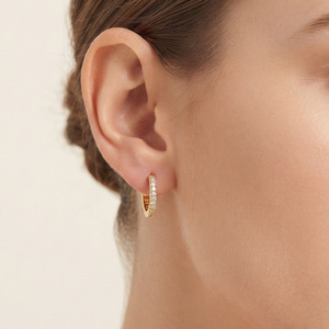 ต่างหูแบบห่วง ทอง 18K ชุบทองแดง ประดับเพชรซิร์คอน งานปาร์ตี้ - Product Image 1