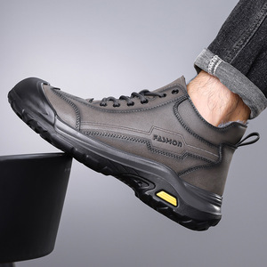 Bottes Martin pour hommes, automne-hiver, à semelle épaisse, hautes, doublées de polaire, chaussures de randonnée, vêtements décontractés d'extérieur, noir, gris - Product Image 4