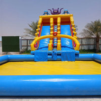 Toboggan aquatique gonflable Octopus bleu et jaune, château gonflable avec toboggan pour piscine creusée