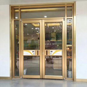 ประตูร้านอาหารฟาสต์ฟู้ดสไตล์ <span class=keywords><strong>KFC</strong></span> แบบคู่บานสวิง ทำจากอลูมิเนียมอัลลอยด์สีแชมเปญโกลด์ สำหรับร้านค้าเชิงพาณิชย์ - Product Image 1