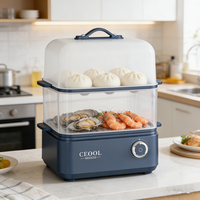 Cuiseur à œufs électrique multifonction en plastique, cuiseur vapeur alimentaire avec minuterie et arrêt automatique, capacité 18 œufs, mini-cuiseur vapeur à petit-déjeuner à 2 niveaux