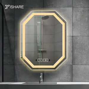 YISHARE新设计酒店房屋装饰壁挂式照明可调光防雾化妆智能Led浴室镜子时钟