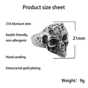 Stainless Steel <b>Skull</b> <b>Ring</b> Men's Punk Style Silver Black Diamond Party Jewelry Geometric Skeleton Design 290120 - Product Image 2