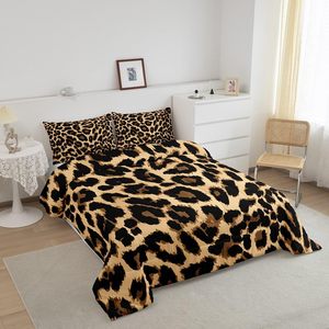 Jacquard Technique Africa-Inspired Leopard Print <b>Duvet</b> <b>Cover</b> Set Black <b>Brown</b> Safari Bedding Comforter King Size All Ages Made - Product Image 3