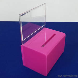 Boîte de don en acrylique <span class=keywords><strong>rose</strong></span> pour collecter des fonds Boîte de collecte de bulletin de vote avec fente et serrure Boîte de dessin pour tirage au sort - Product Image 5