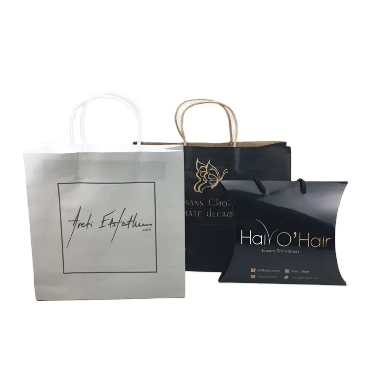 Custom Printed Food Takeaway Recyclable Shopping Clothing Gift Kraft Paper Bags With Your Logo